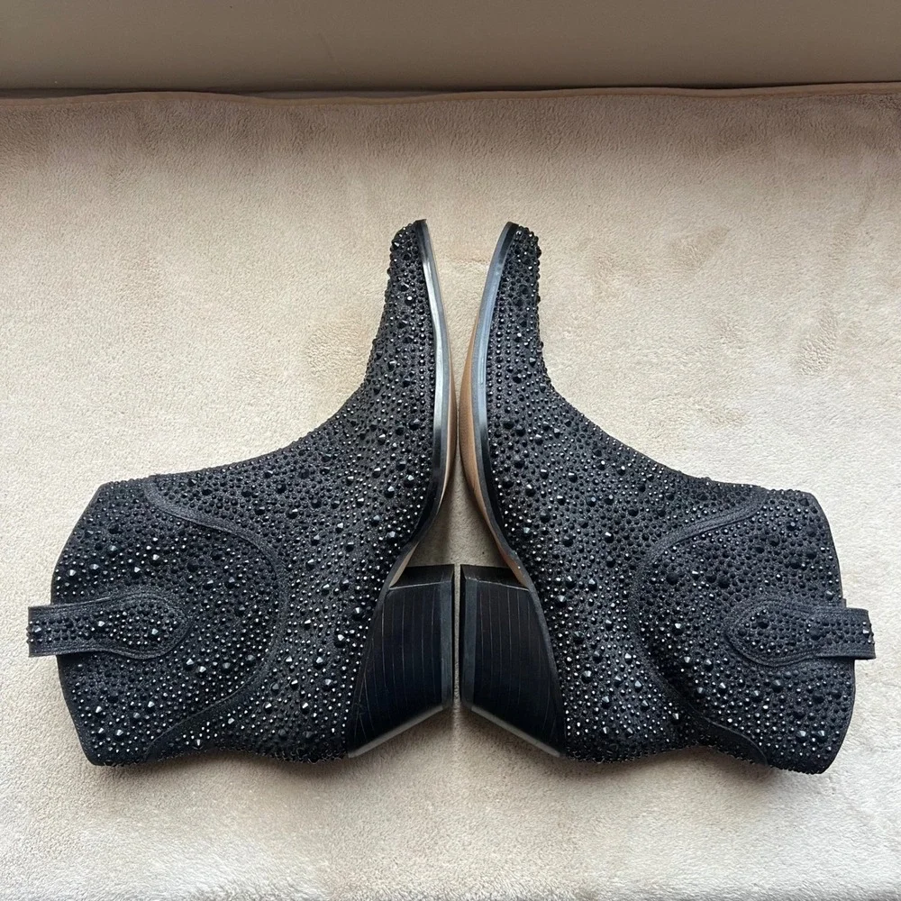 Jessica Simpson‎ 9 M Black Rhinestone Western Ankle Boots Pointed Toe Block Heel